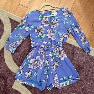 Yumi Kim Liz Blue Floral Silk Shorts Romper